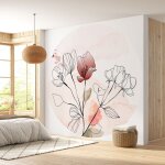 Papier peint rond / cercle - fleurs - diamtre 90 cm