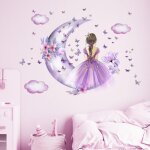 Papillons et f�es autocollants muraux pour chambre de filles avec nuages lune et fleurs d�co murale artistique ...