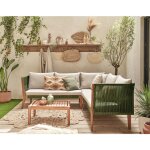 Bestmobilier - papua - salon de jardin en bois et corde kaki - 5 places - coussins beige