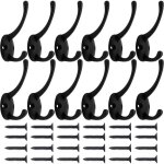 Paquet de 12 pat�res noires � fixation murale avec 24 vis, crochets doubles r�tro, crochets noirs utilitaires ...