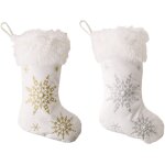 Paquet de 2 chaussettes de nol blanches comme neige, chaussettes de nol en peluche, ornements suspendus ...