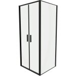 Cabine de douche slim 70x70cm avec porte saloon et paroi fixe profilés noirs opaques et verre transparent ... Cabine de douche slim 70x70cm avec porte saloon et paroi fixe profilés noirs opaques et verre transparent ...