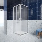 Paroi de douche d'angle coulissante 80x80 cm profil�s en aluminium chrom� verre moul� de 6mm avec traitement ...