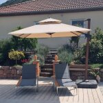 Parasol d�port� en aluminium avec apparence bois, 2, 7 � 2, 7 m carr�, adapt� pour piscine, jardin, balcon ...