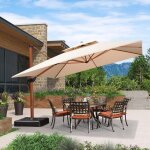 Purple leaf parasol d�port� en aluminium avec apparence bois, 3, 65 � 3, 65 m carr�, adapt� pour piscine, ...