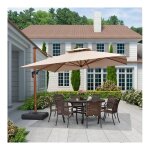 Parasol dport en aluminium avec apparence bois, 3  3 m carr, adapt pour piscine, jardin, balcon ...