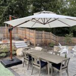 Parasol dport en aluminium avec apparence bois, 3, 3 m rond, adapt pour piscine, jardin, balcon et ...
