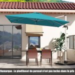 Parasol d�port� carr� 3m avec base en croix poteau en aluminium rotatif � 360� manivelle inclinable 8 ...