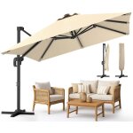 Parasol dport carr 3x3m roma beige avec housse - 8 baleines - inclinable 6 positions - rotatif 360 ...