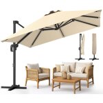 Parasol d�port� carr� 3x3m roma beige avec housse - 8 baleines - inclinable 6 positions - rotatif 360� ...