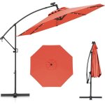 Parasol d�port� excentr� 3m, 32 led solaire, inclinable et rotation � 360�, 8 baleines, base crois�e, ...