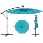 Costway - parasol d�port� excentr� 3m hexagonale, avec 40 led solaire, inclinable, 8 baleines en m�tal, ...