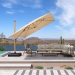 Parasol dport extrieur 3, 65 x 3, 65 m carr avec apparence teck, grand parasol en aluminium pour ...