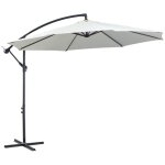 Parasol d�port� - manivelle - tissu polyester - cr�me - armatures acier - avec socle int�gr� - 295x295x245cm ...