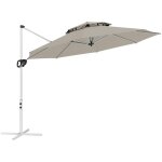 Parasol dport octogonal inclinable rotatif dia. 3 x 2, 5 m manivelle pitement crois mtal tissu gris ...