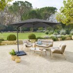Parasol déporté rond naulia ardoise 3, 3m en acier polyester et nylon - hespéride Parasol déporté rond naulia ardoise 3, 3m en acier polyester et nylon - hespéride