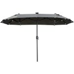 Parasol double ovale 292x150x218 cm led, r�sistant au vent, polyester / acier gris fonc�, id�al terrasse ...