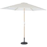 Parasol droit rond rayures beige �293cm m�t central en aluminium imitation bois. orientable et manivelle ...