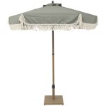 Parasol hossegor droit � franges 2m. kaki. acier. m�t effet bois. upf 30 + . d 200 x h 225 cm