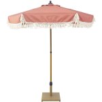 Parasol hossegor droit � franges 2m. terracotta. acier. m�t effet bois. upf 30 + . d 200 x h 225 cm