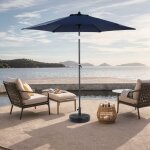 Dans les nuages - parasol de jardin 264 cm, rond, avec inclinable, manivelle, double face bche en polyester ...