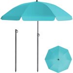 Parasol de jardin exterieur inclinable, parasol plage portable avec housse de protection, 160cm, turquoise ...