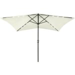 Parasol de jardin avec led et m�t en acier sable 2x3 m, beige, 313787