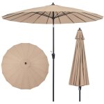 Parasol de jardin rond � 265cm, parasol avec 18 baleines en fibre de verre, avec manivelle (marron)
