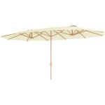 Parasol de jardin style exotique xxl dim. 455 x 265 cm ouverture fermeture manivelle acier effet bois ...
