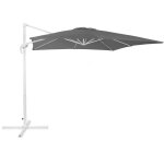Parasol de jardin ou de terrasse carr gris fonc avec pied dport blanc, toile 250 x 250 cm cm anti ...