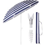 Parasol de plage avec piquet, housse et crochet, parasol stable � huit baleines, pour balcon, jardin, ...