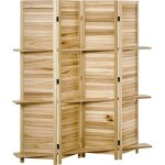 Paravent int�rieur 4 panneaux 3 �tag�res pliables portes persiennes bois de paulownia aspect pin autoclave ...