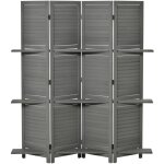Homcom - paravent intrieur 4 panneaux 3 tagres pliables sparateur de pice portes persiennes bois ...