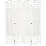 Homcom - paravent intrieur 4 panneaux pliables sparateur de pice bois de peuplier bambou fibres de ...