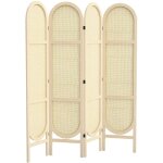 Paravent interieur en bois 4 panneaux 170 x 160 cm pliable et portable, motif tiss� � la main, bois naturel ...