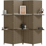 Paravent int�rieur s�parateur de pi�ce 4 panneaux 2 �tag�res bois de pin tress�e fibres de papier 181 ...