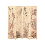 Paravent japonais en bois et bambou 4 pans avec dessin coloris naturel - hauteur 175 x largeur 176 x ...