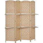 Paravent sparateur de pice 4 panneaux pliables dim. 160l x 170h cm - 2 tagres - bois fibre papier ...