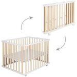 Parc b�b� pliant - roba - 75 x 100 cm - r�glable en hauteur - roulettes - bois / blanc