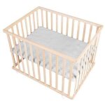 Parc b�b� - roba - 75 x 100 cm - tapis de parc 'roba style' gris inclus - roulettes - bois naturel