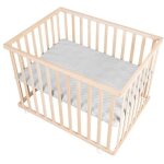 Parc b�b� - roba - 75 x 100 cm - tapis de parc 'roba style' gris inclus - roulettes - bois naturel