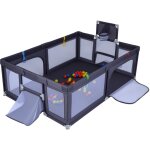 Parc b�b� avec tapis, aire de jeu b�b� avec panier de basket et filet de foot, grand parc pour b�b�s ...