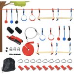 Parcours d'obstacles ninja pour enfants avec 30 accessoires et un sac de transport, slackline bleue, ...