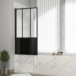 Aurlane - pare baignoire pivotant 140x80cm type industriel - profil noir mat - verre tremp - glassy ...