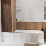 Aurlane - pare baignoire rabattable 80x140cm en verre tremp� - porte - serviette et etag�re or dor� bross� ...