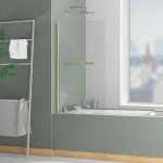 Pare baignoire rabattable avec porte - serviette 70x120 cm - profil or bross - verre 4 mm