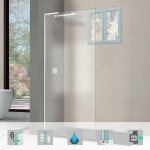 Pare douche fixe en verre scurit transparent p 6mm anti calcaire, l. 100h. 195 cm, profil blanc brillant ...