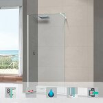 Pare douche fixe en verre scurit transparent p 8mm anti calcaire, l. 110h. 195 cm, profil blanc brillant ...