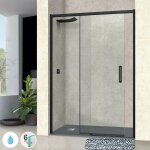 Superban - pare douche porte coulissante droite en verre p 6mm l156 / 160h195 cm, profil noir mat vzannes ...