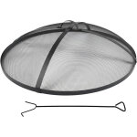 Pare - �tincelles relaxdays pour brasero � 80 cm, tisonnier inclus, poign�e, grille ronde acier noir